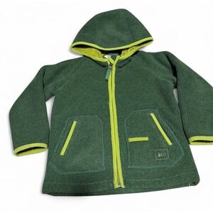 REI Toddler Fleece Jacket 2T Green Full Zip Hooded Sherpa Lined Outdoor Coat